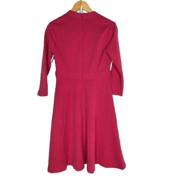 London Times Fit & Flare Dress Surplice 3/4 Sleeve Knee Length V Neck Pink 4 - Picture 4 of 9